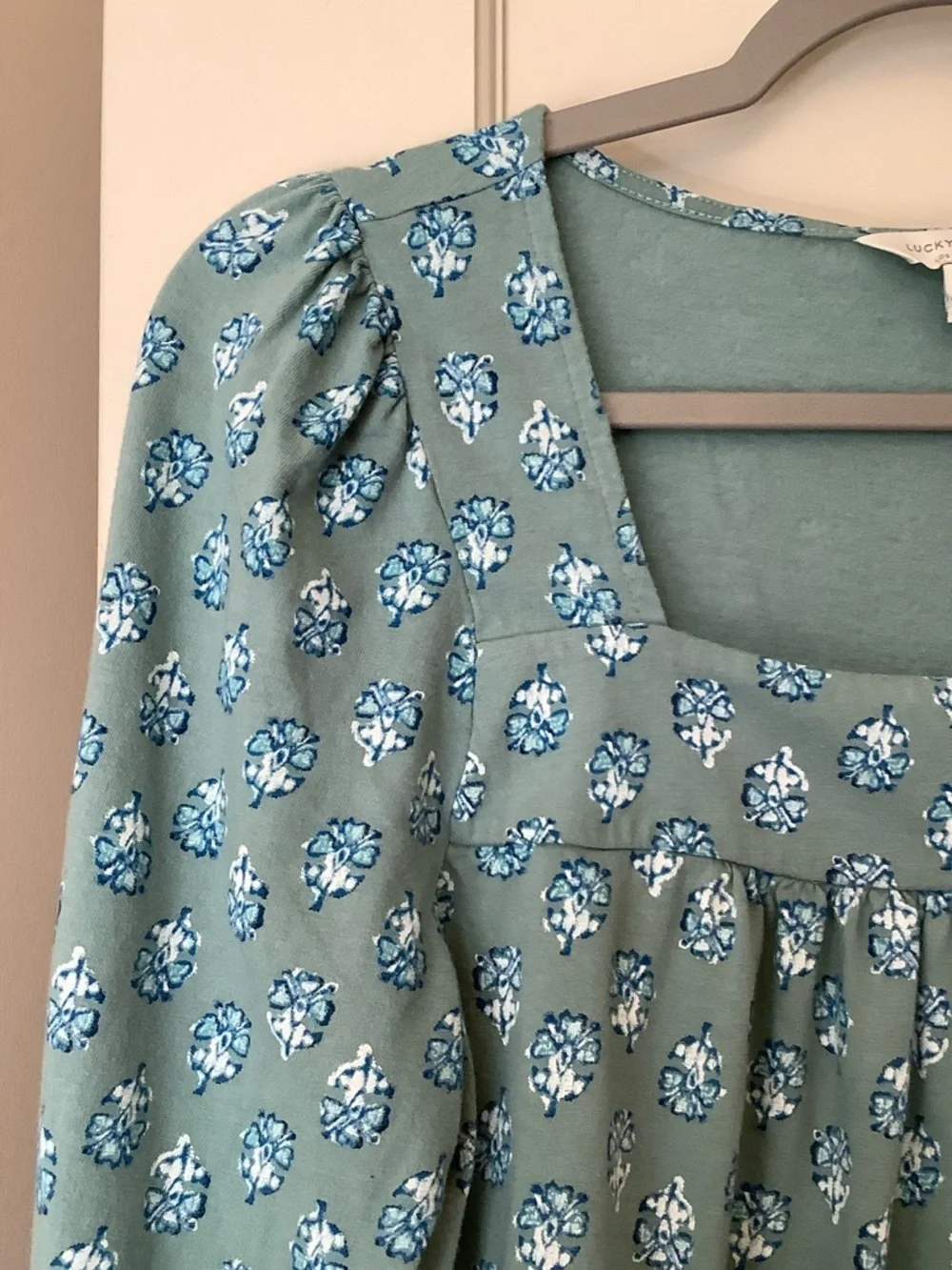 Lucky Brand Mint Green Floral Square-Neck Blouse - Picture 3 of 6